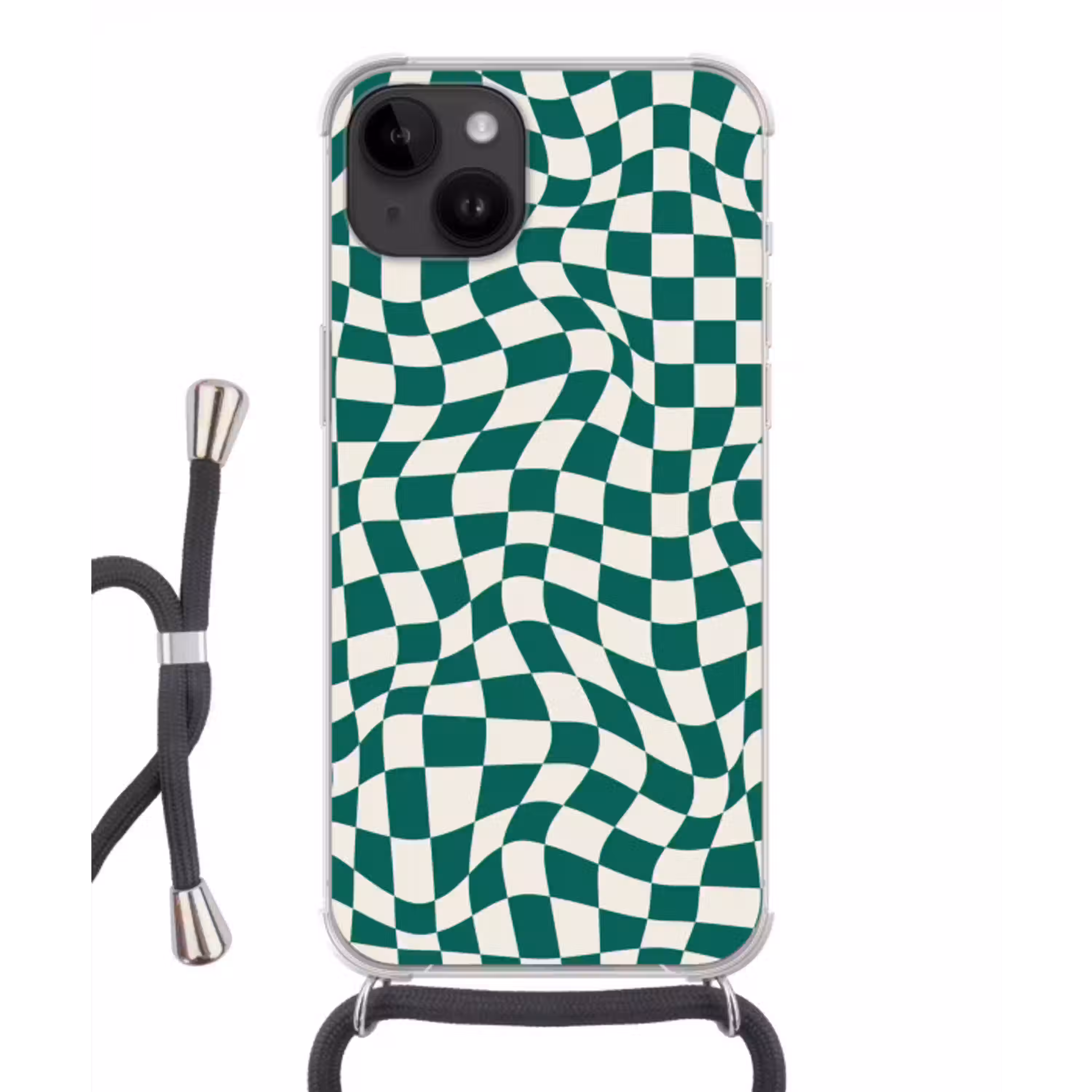 Golvende vakjes - Groen - Wit - Abstract Crossbody Case iPhone 14 middel -3d