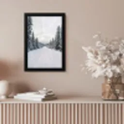 Weg - Sneeuw - Naaldbos - Winter - Avontuurlijk fotolijst zwart zonder passe partout klein -sfeer5