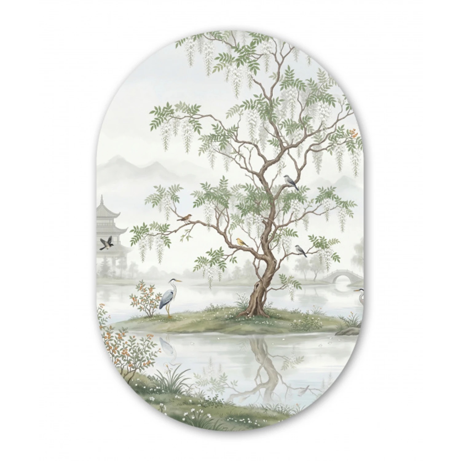 Reiger - Landschap - Groen Wandcirkel Ovaal Aluminium middel -3d