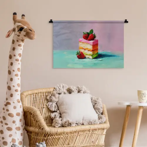 Taartje - Aardbeien - Glazuur - Kleurrijk Wandkleed katoen klein -wsfeer5_kind