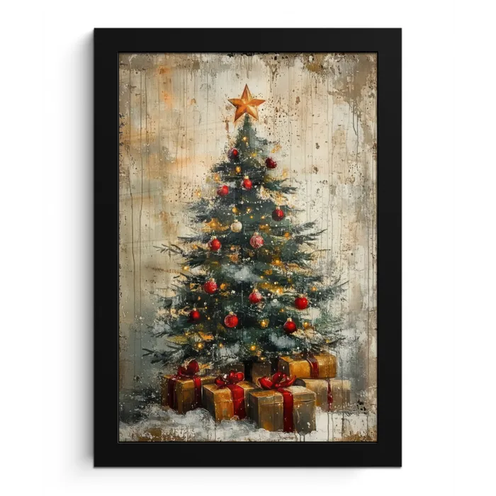 Kerstboom - Vintage - Kerst - Cadeau fotolijst zwart zonder passe partout klein -3d
