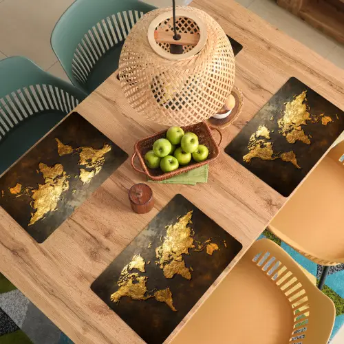 Wereldkaart - Goud - Roest Placemat vinyl groot -zzsfeer5_Kitchenyeah-website