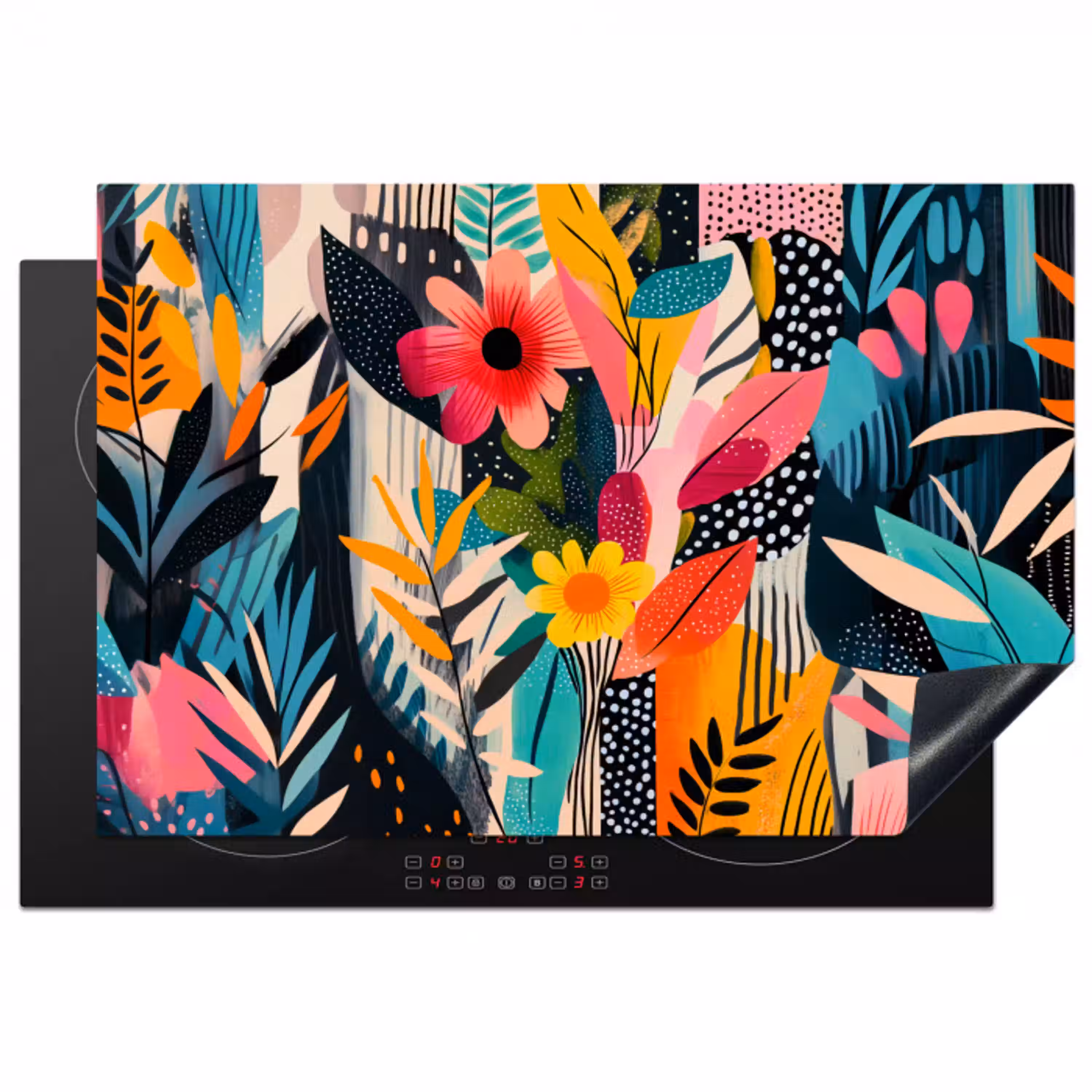 Schilderij - Abstract - Bloemen - Roze Inductie beschermer vinyl 3mm klein -3d