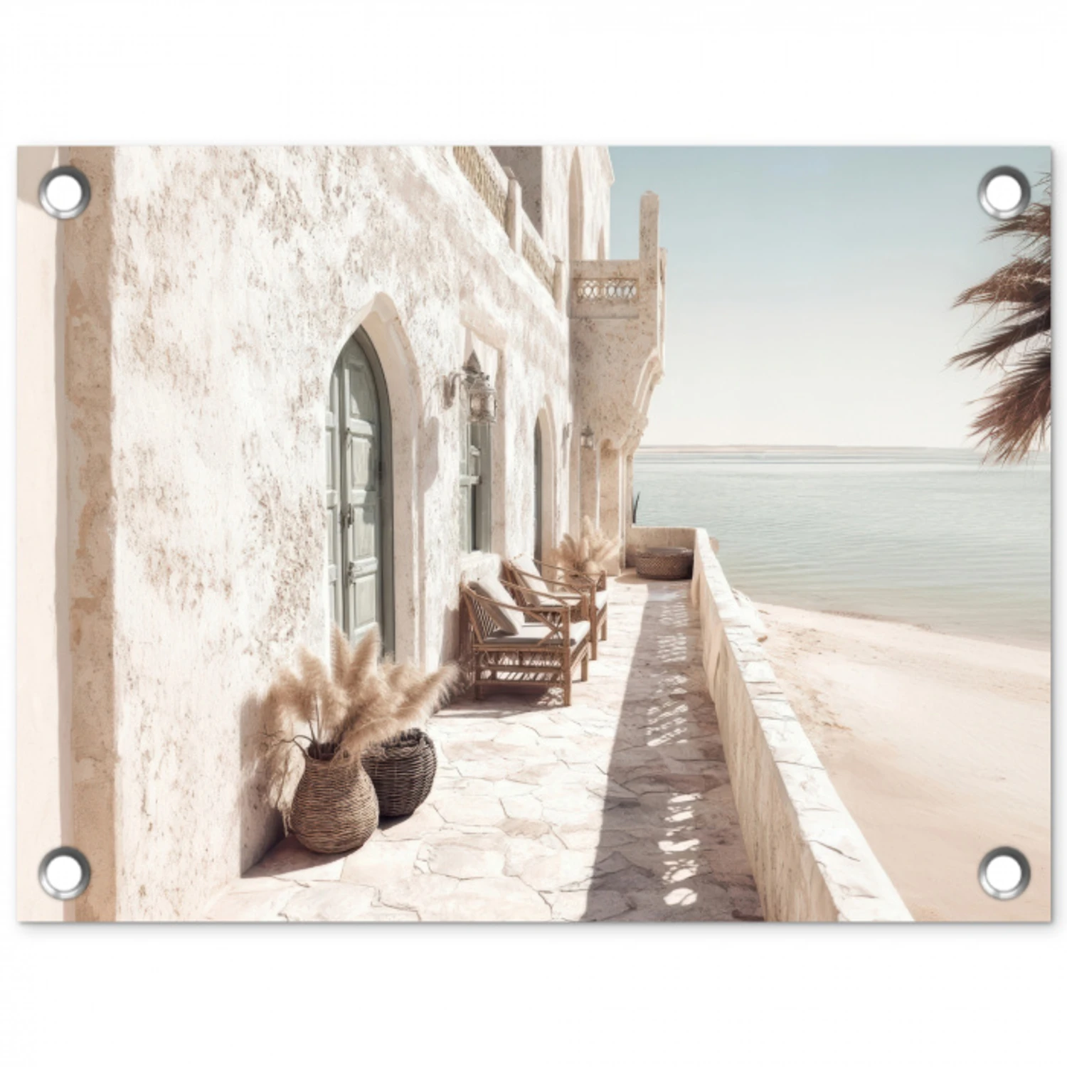 Terras - Stoelen - Strand - Beige tuinposter los doek klein -3d