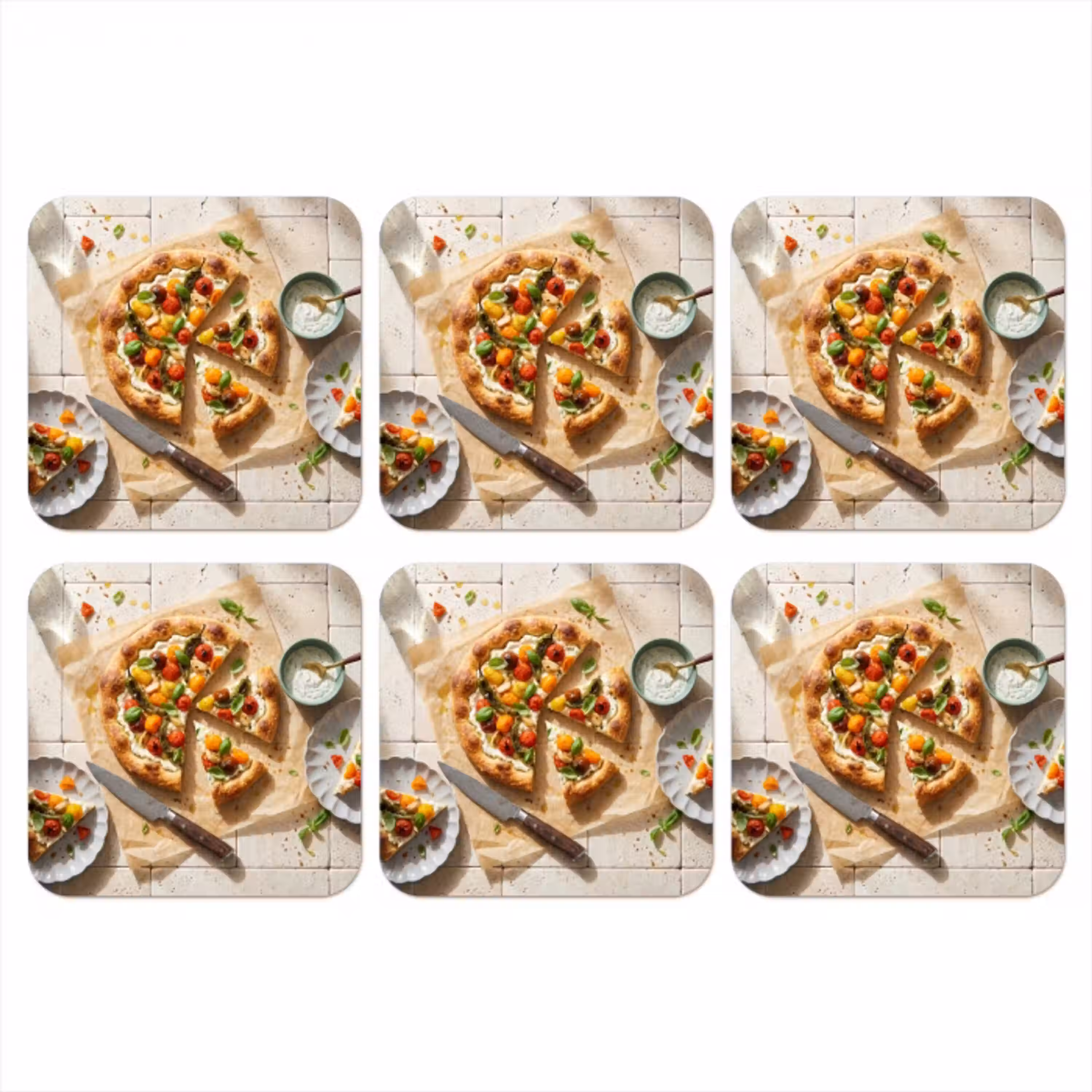 Eten - Tomaten - Basilicum - Maaltijd - Vers onderzetter kurk middel -3d
