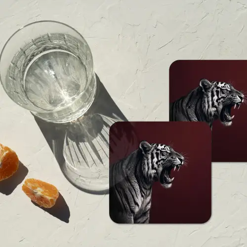 Tijger - Brult - Bordeaux onderzetter kurk middel -sfeer4