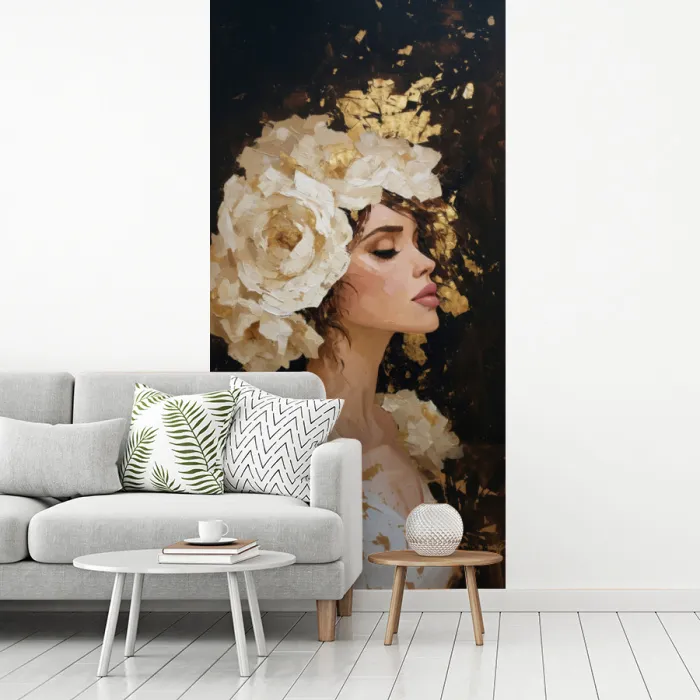 Abstract - Vrouw - Bloemen - Wit fotobehang vinyl groot -woonkamer