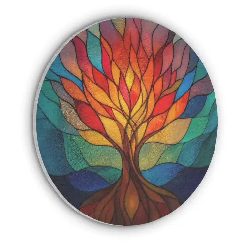 Sierglas - Boom - Rood - Vlakken Akoestische PET Vilt - Rond klein -3d