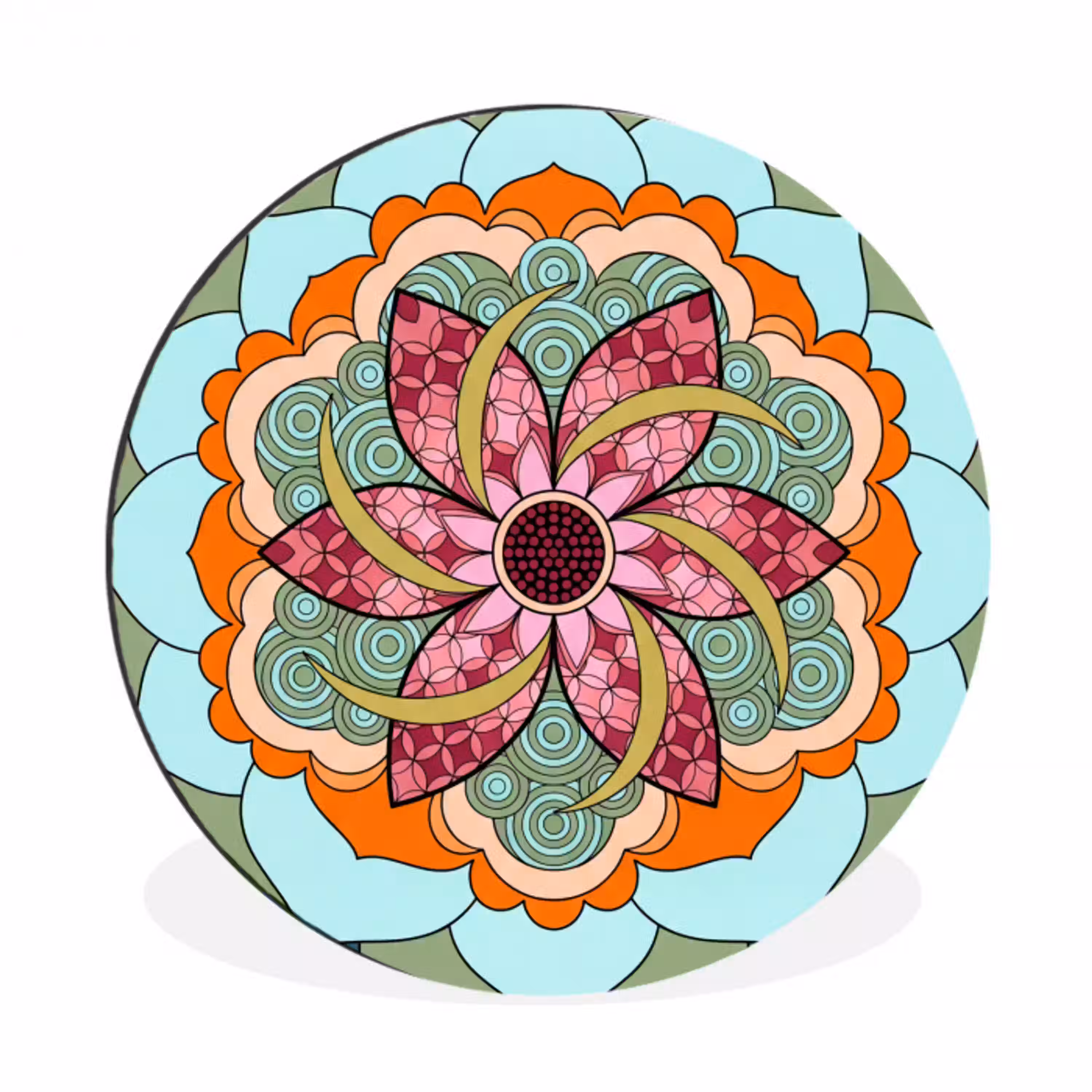 Mandala - Geometrisch - Kunst - Decoratief - Kleurrijk Wandcirkel aluminium klein -3d