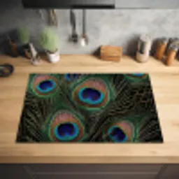 Pauwenveren - Klassiek - Groen Inductie beschermer vinyl 3mm klein -sfeer5