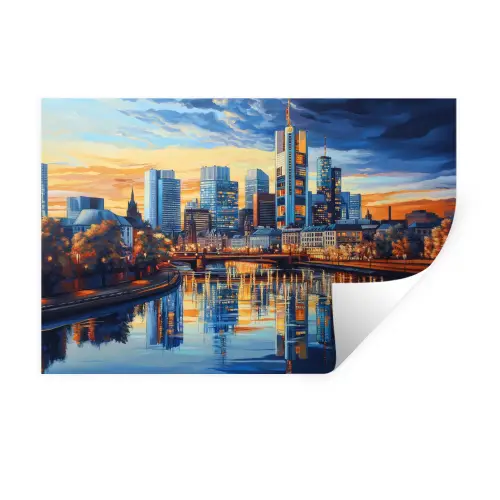 Zonsondergang Frankfurt - Stad - Skyline - Water Muursticker klein -3d