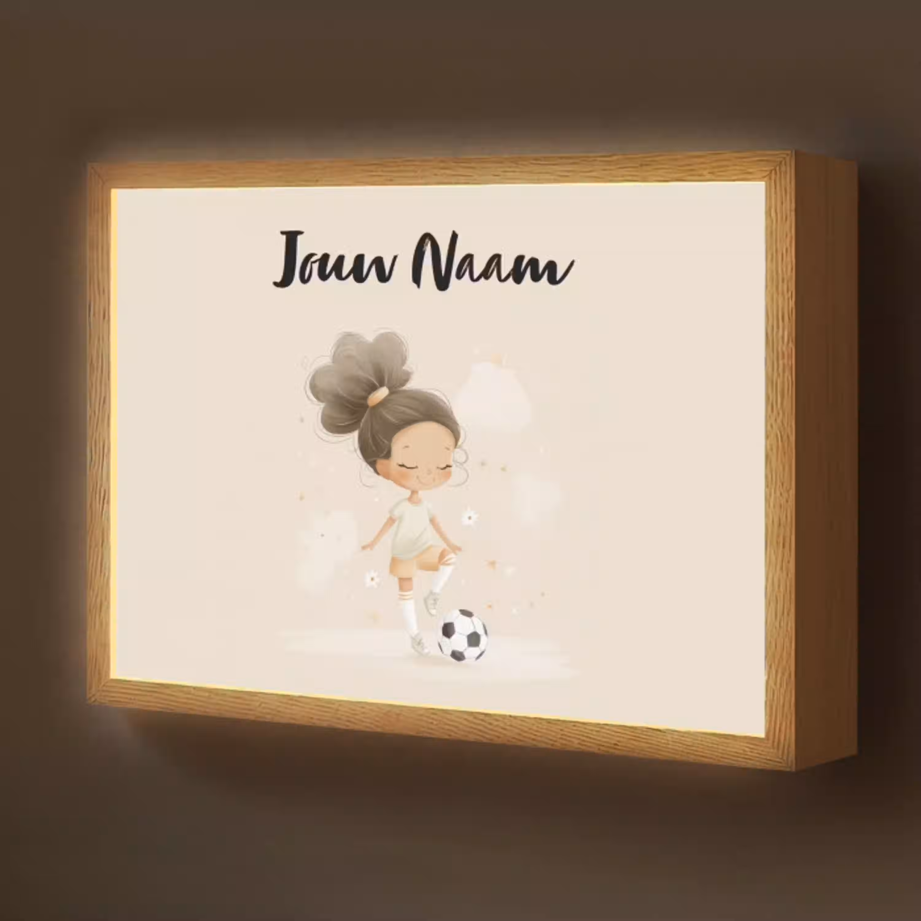 Meisje - Knot - Bruin - Voetbal Light Box met batterij (Wandlamp kind) middel -z3d_website
