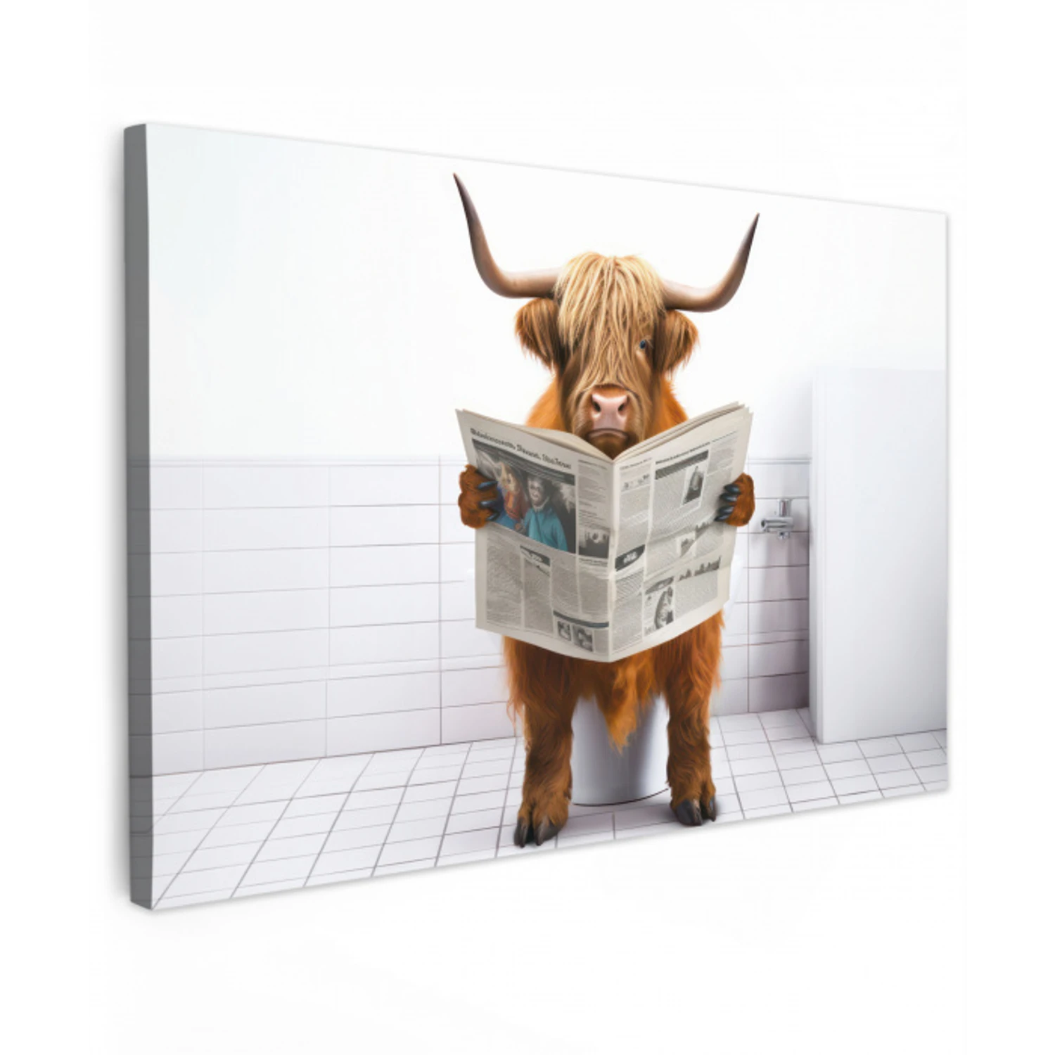 Schotse hooglander - Krant - Toilet - WC - Wit - Koe canvas 2cm klein -z3d