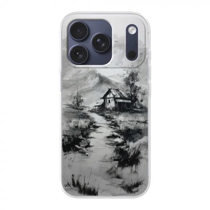 Hut - Grijs - Bergen - Mistig Telefoonhoesje iPhone 17 Pro klein -3d