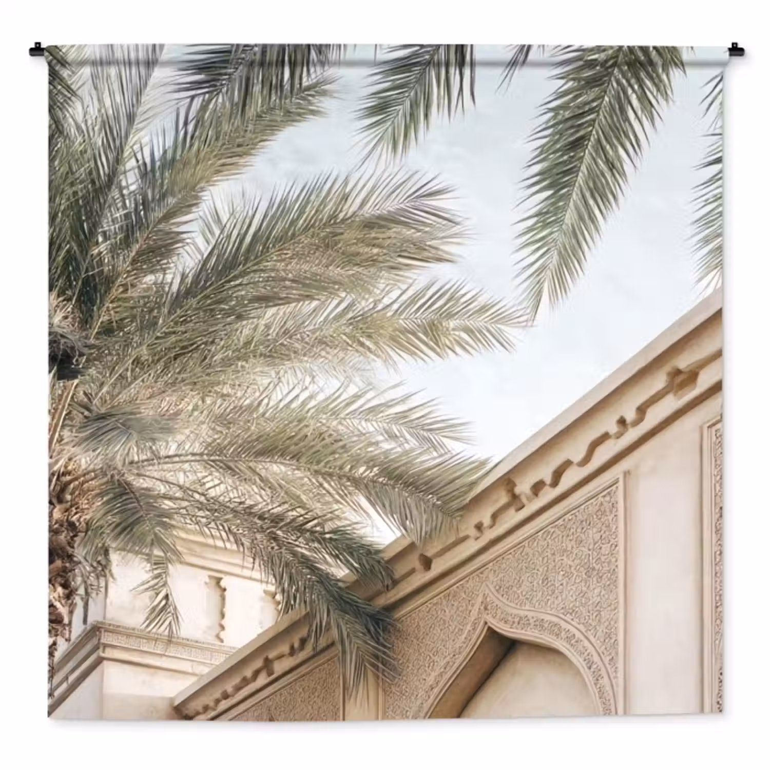 Wandkleed - Gebouw - Palmbomen - Beige - Zon