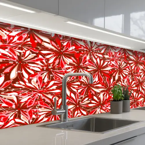 Bloesem - Rood - Patronen - Bloemen keuken achterwand 2 middel 871 -3d_schuin