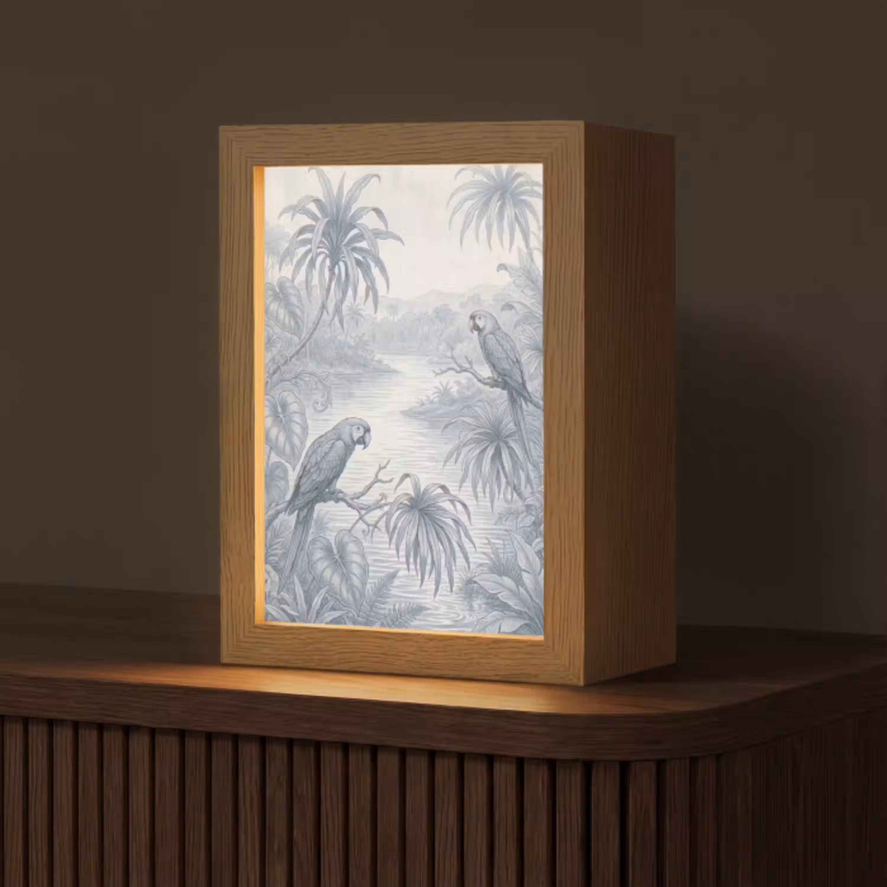 Vogel - Rivier - Tropisch - Illustratie - Blauw Light Box met kabel (Tafellamp) klein -z3d_website