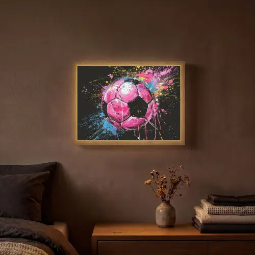 Graffiti - Sport - Voetbal - Bal - Roze Light Box met batterij (Wandlamp) middel -sfeer4