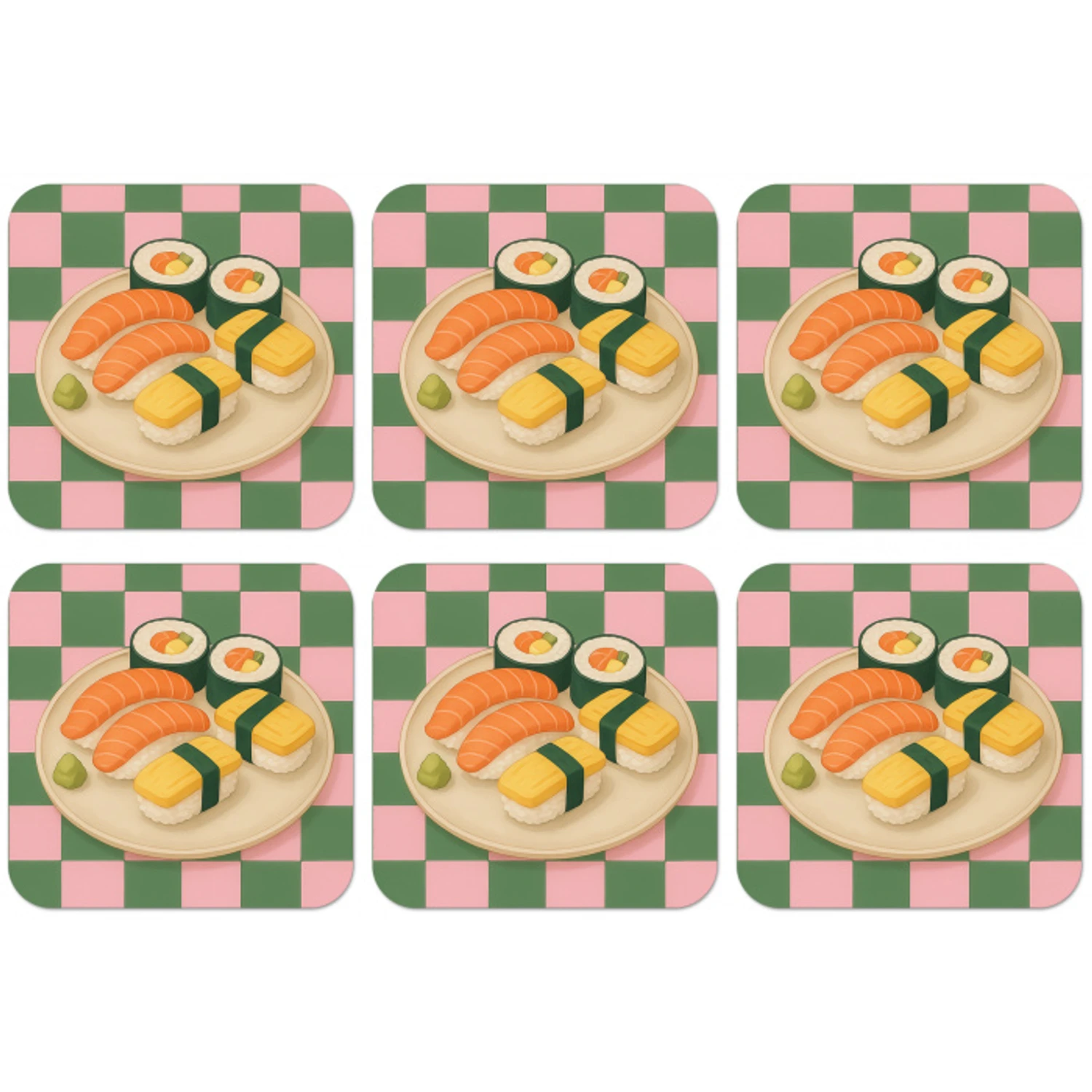 Sushi - Bord - Geblokt - Groen onderzetter kurk middel -zkaufland3dotto