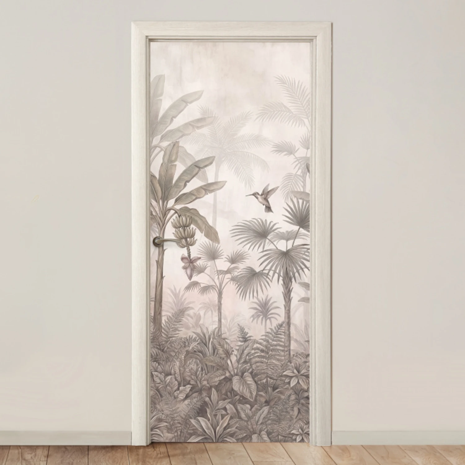 Jungle - Banenboom - Kolibrie - Beige deurposter klein -3d_beige