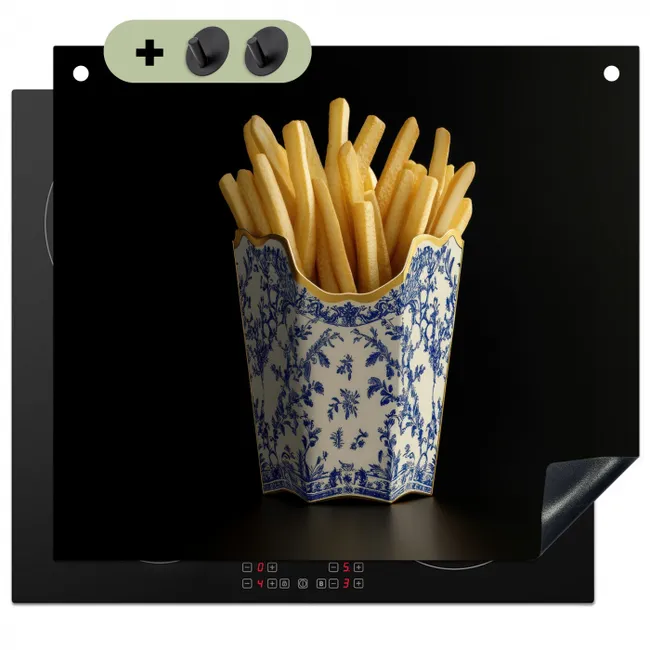 Inductiebeschermer & spatscherm (2in1) - Friet - Porselein - Delfts blauw - Eten