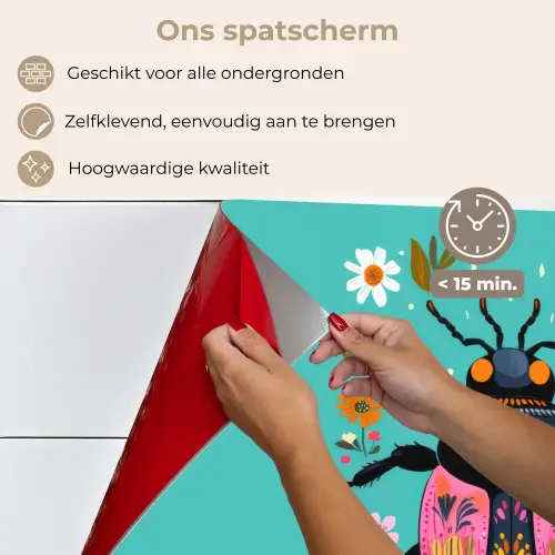 Kever - Bloemmotieven - Turquoise - Bladeren keuken achterwand spatscherm klein -spatscherm_NL