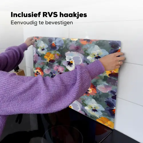 Pastel - Viooltjes - Groen - Patroon Inductie beschemer met haakjes klein 777 -ky-ophangen-nl