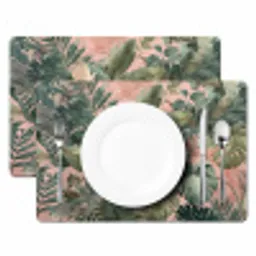 Compositie van bladeren - Groen - Roze Placemat vinyl groot -zzsfeer2_Kitchenyeah-website