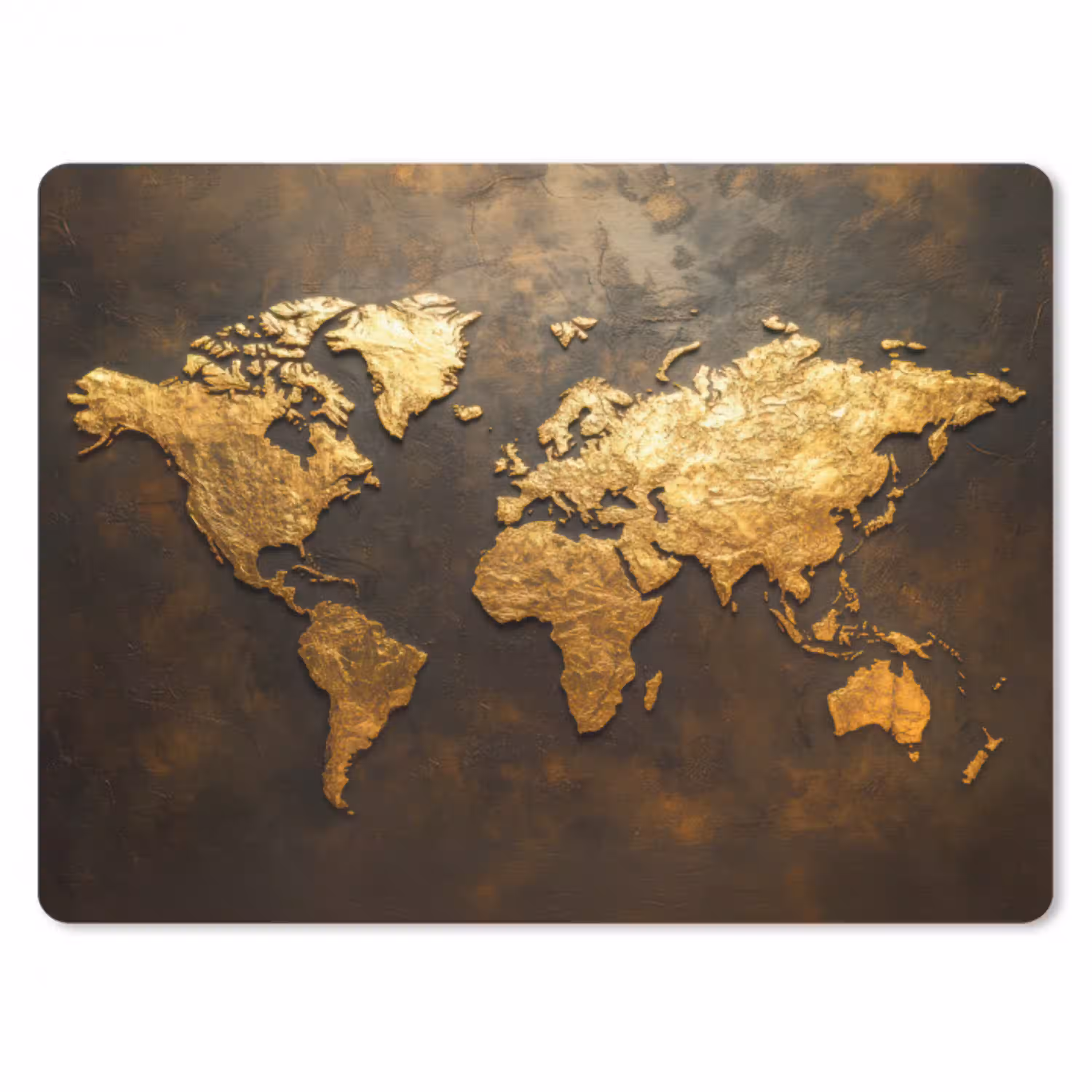 Wereldkaart - Goud - Roest muismat rubber klein -3d