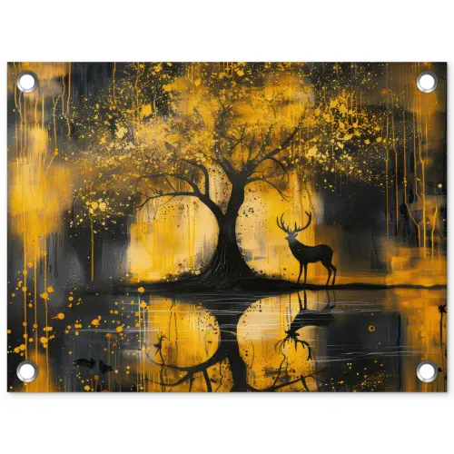 Boom - Verflook - Hert - Natuur - Goud tuinposter los doek klein -3d