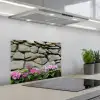 Hortensia’s - Stenen - Muur - Bloemen keuken achterwand spatscherm klein -3d_schuin