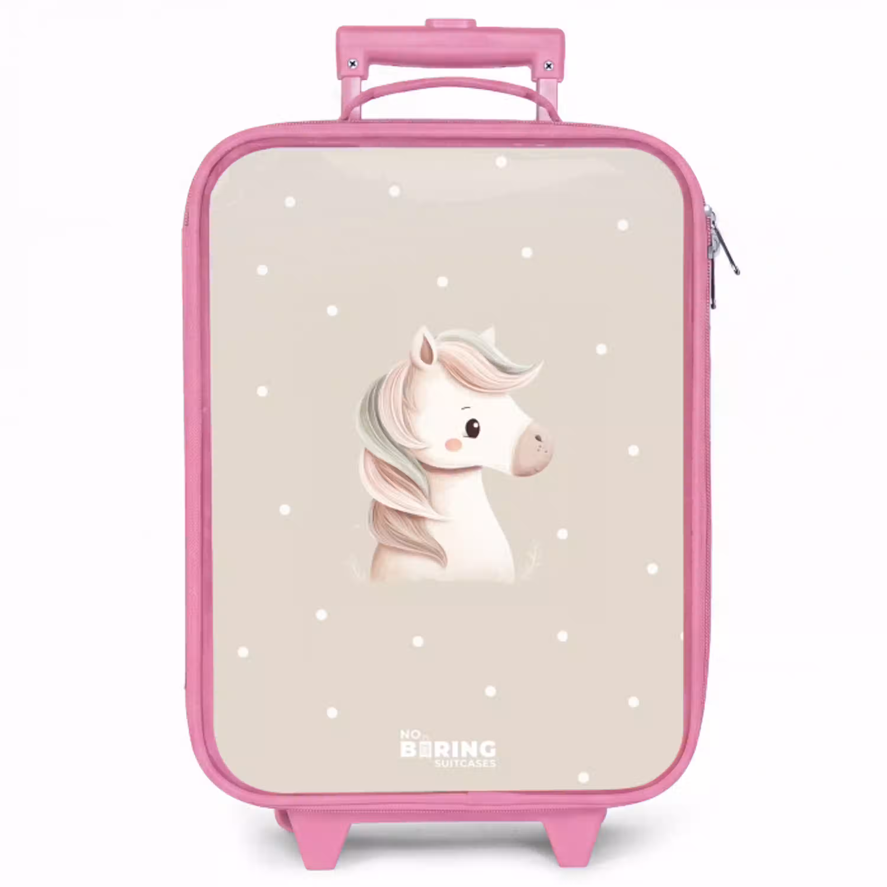 Pony omringd door stippen in beige kleuren Kinderkoffer - Roze klein -zzz_website3d