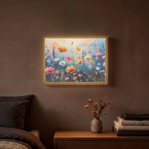 Bloemen - Natuur - Waterverf - Kunst Light Box met batterij (Wandlamp) middel -sfeer4