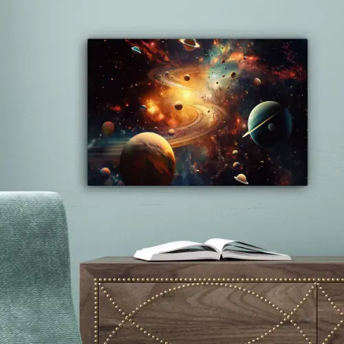 Melkweg - Ruimte - Neon - Planeten canvas 2cm klein -sfeer4