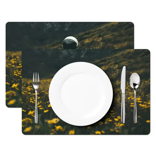 Astronaut - Bloemen - Veld - Geel Placemat vinyl groot -zzsfeer2_Kitchenyeah-website