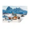 Winter - Huisje - Bergen - Uitzicht - Sneeuw Muursticker klein -3d