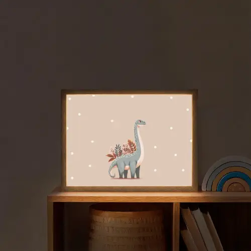 Dinosaurus - Planten - Stippen - Beige Light Box met batterij (Wandlamp kind) middel -sfeer1_kind