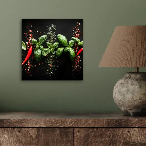 Chilipepers - Basilicum - Blaadjes - Rood aluminium wit klein -sfeer2