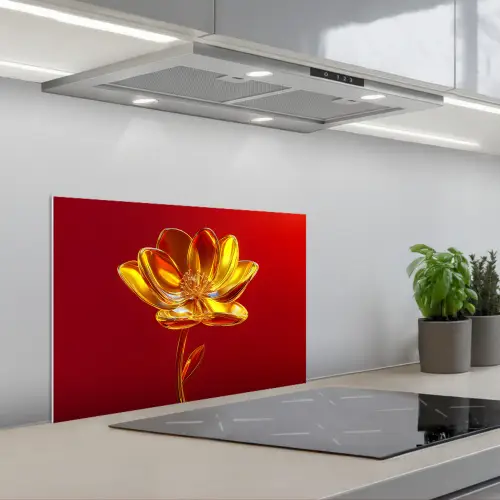 Bloem - Goud - Glazen keuken achterwand spatscherm klein -3d_schuin