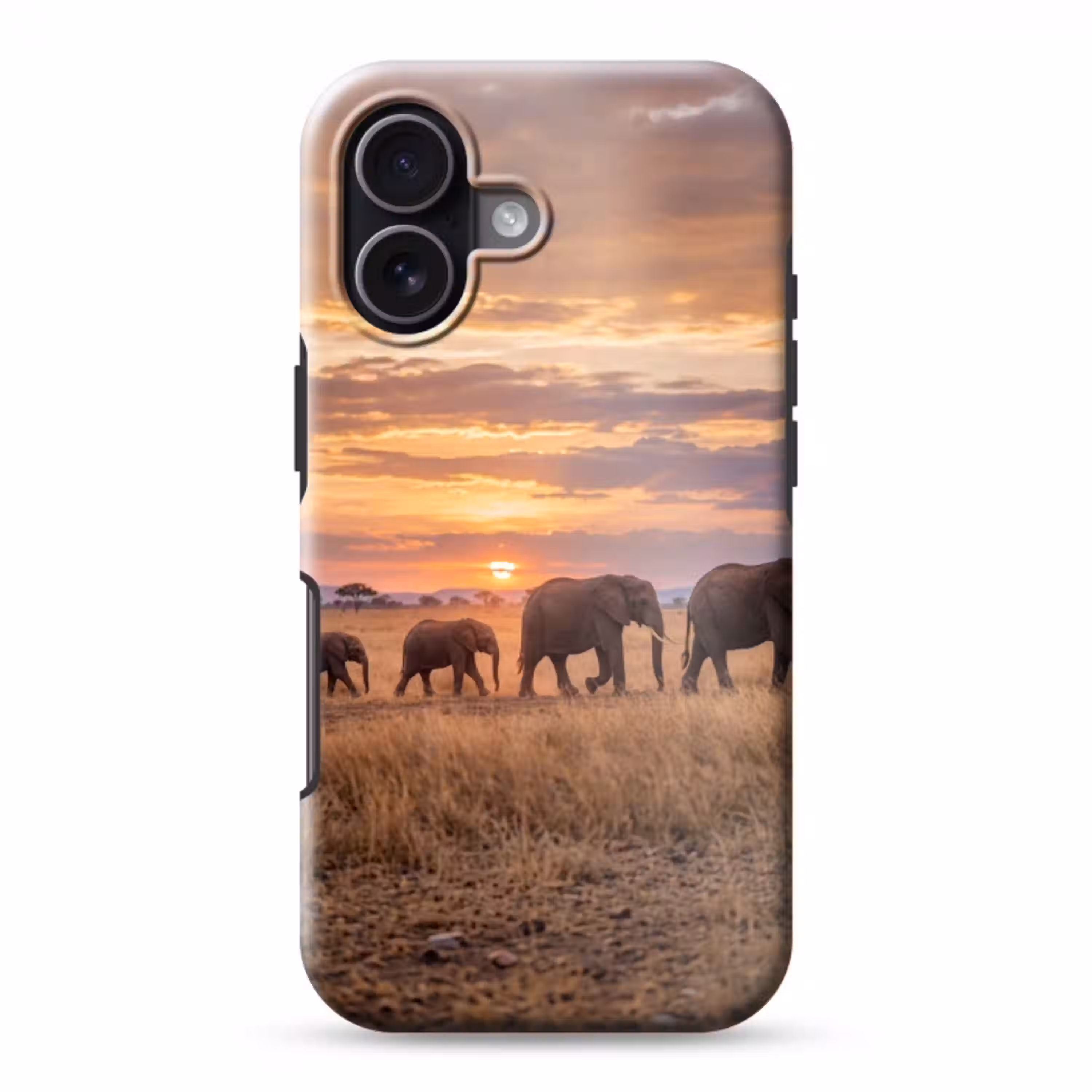 Olifanten - Savanne - Zonsondergang - Afrika - Warm Toughcase MagSafe Apple iPhone 17 klein -3d