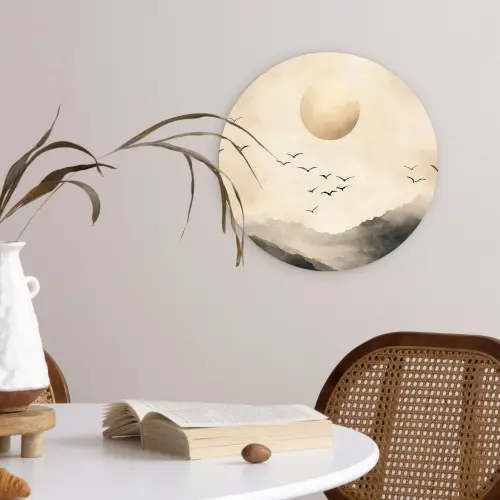 Landschap - Japandi - vogel Wandcirkel kunststof plaat 5mm dik klein -sfeer4