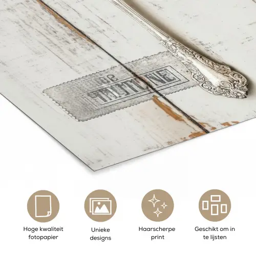 Zilver - Bestek - Hout poster papier klein -closeup_NL