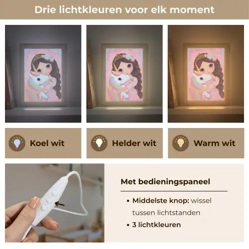 Meisje - Eenhoorn - Glitter Light Box met kabel klein -USP_lichtkleurNL