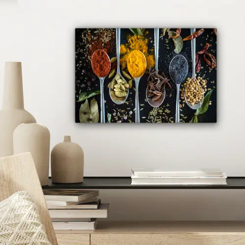 Kruiden - Lepel - Specerijen - Zwart - Keuken canvas 2cm klein -sfeer6