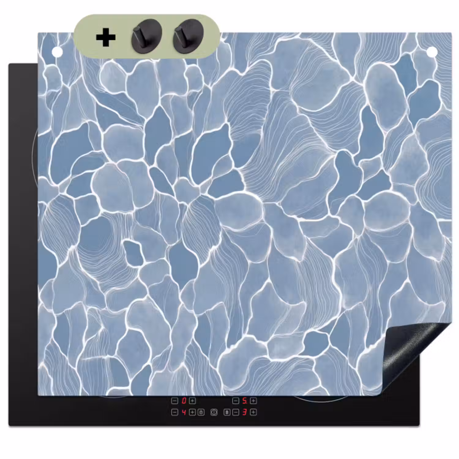 Inductie beschermer en spatscherm (2in1) - Abstract - Blauw - Bladeren