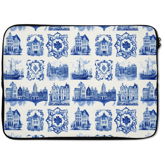 Huizen - Schepen - Blauw laptophoes neopreen klein 279 -zkaufland3dotto
