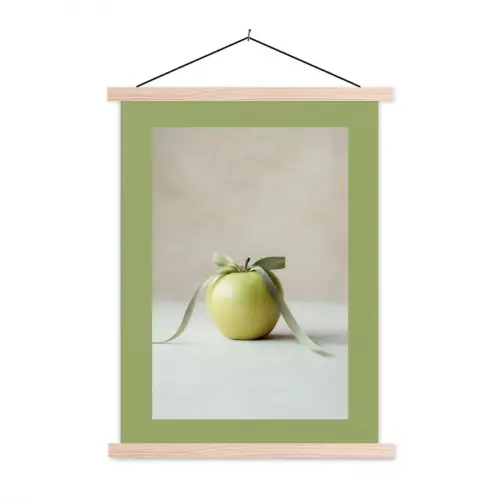 Groen - Appel - Strikje textielposter latten blank klein -3d