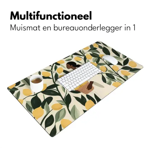 Vrouw - Mand - Citroenen - Bladeren Muismat XXL klein -sfeer4