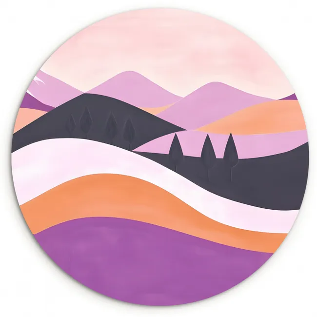 Abstract - Heuvels - Bomen - Groen Wandcirkel kunststof plaat 5mm dik klein -3d