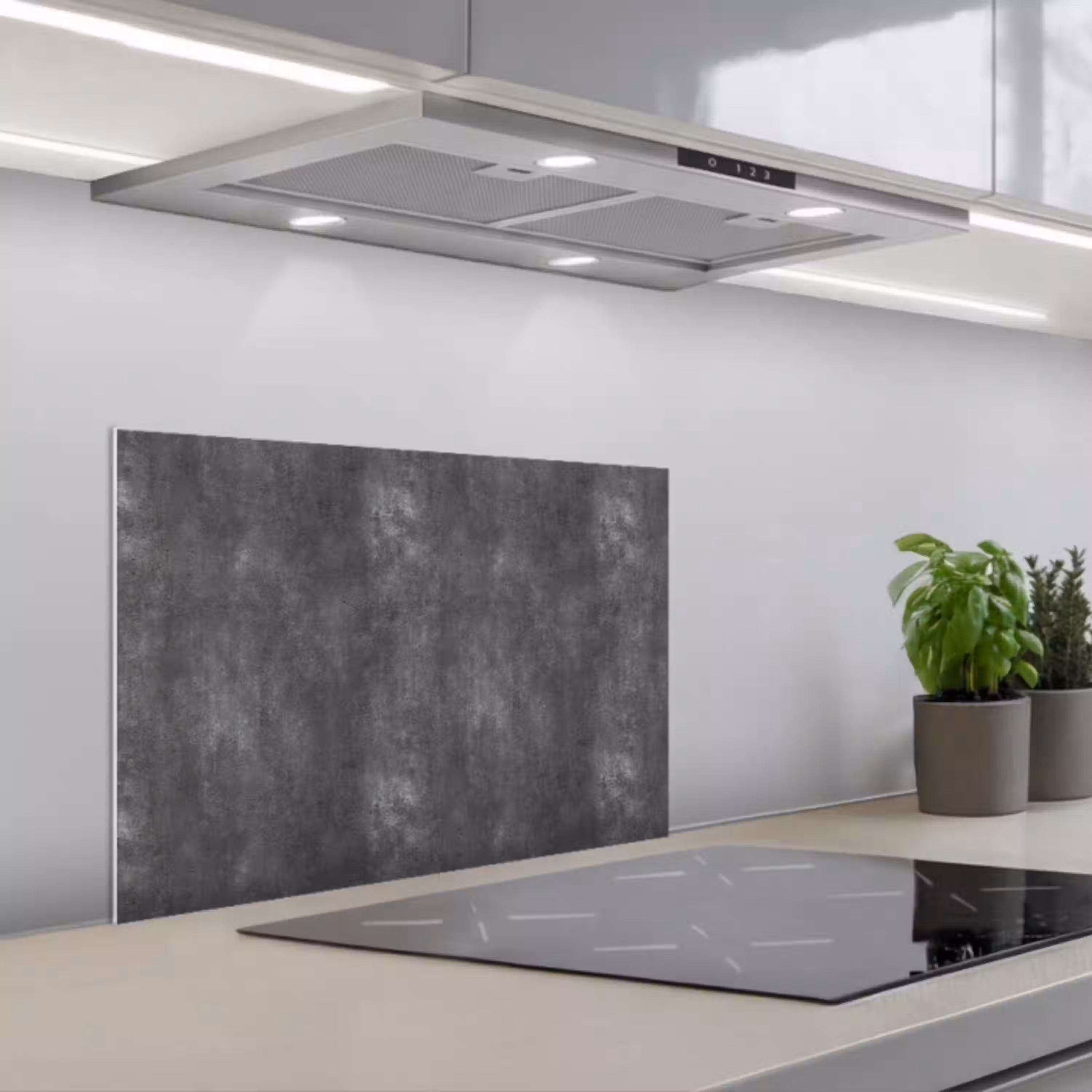 Donkergrijs - Ruw - Beton keuken achterwand spatscherm klein 900 -3d_schuin